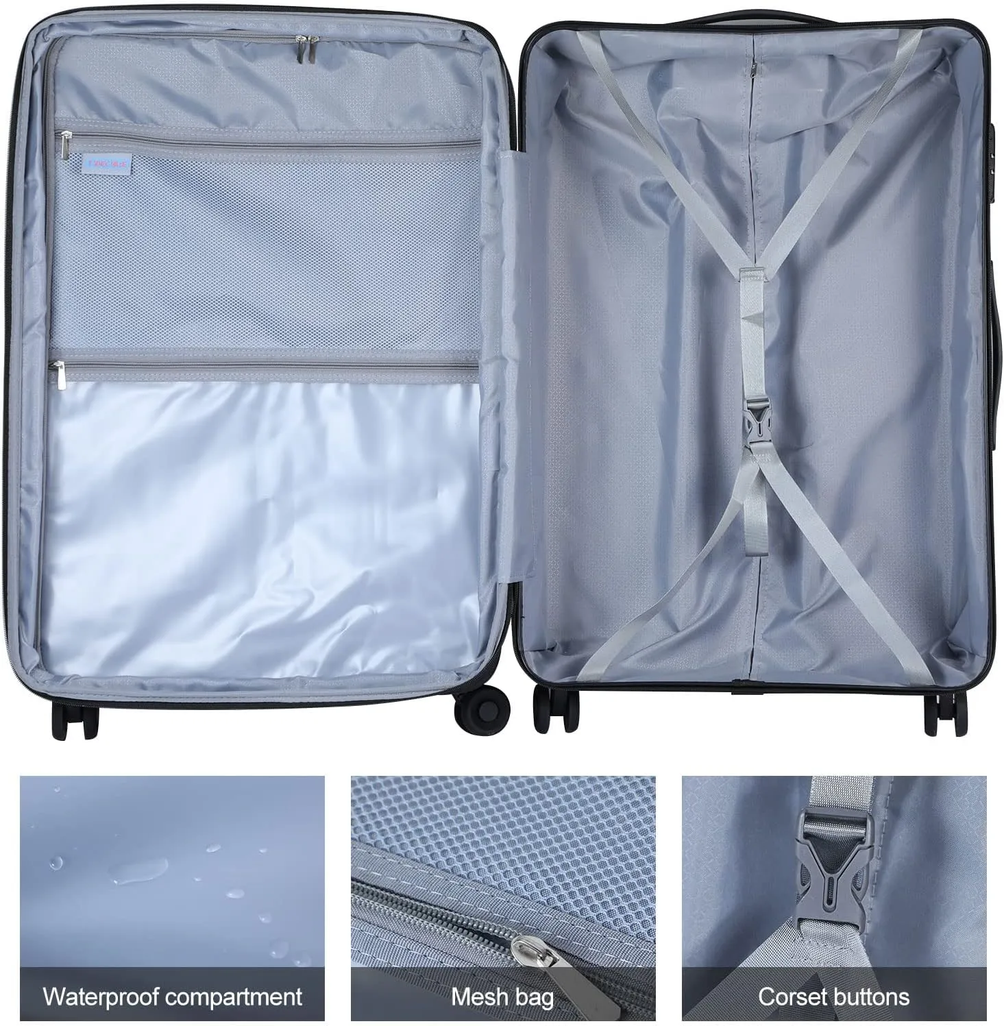 Luggage Set 2 Piece 20/28, 20" Carry-on with Front Pocket & 28" Expandable Luggage, ABS PC Suitcase with Spinner Wheels, Silver Grey