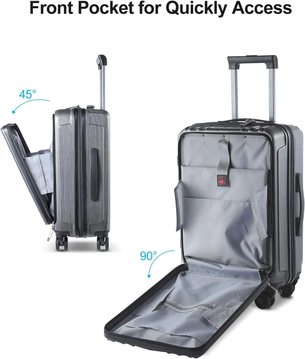 Luggage Set 2 Piece 20/28, 20" Carry-on with Front Pocket & 28" Expandable Luggage, ABS PC Suitcase with Spinner Wheels, Silver Grey