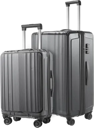 Luggage Set 2 Piece 20/28, 20" Carry-on with Front Pocket & 28" Expandable Luggage, ABS PC Suitcase with Spinner Wheels, Silver Grey