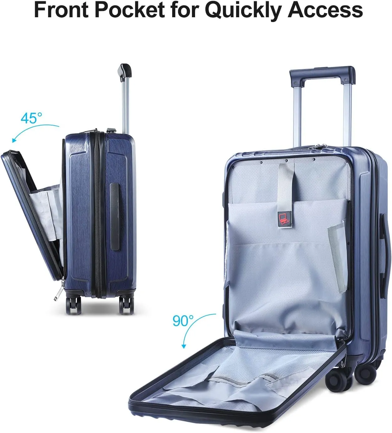 Luggage Set 3 Piece 20/24/28, 20" carry on with Front Pocket & 24/28" with Expandable, ABS PC Suitcase with 4 Silent Wheels, Dark Blue