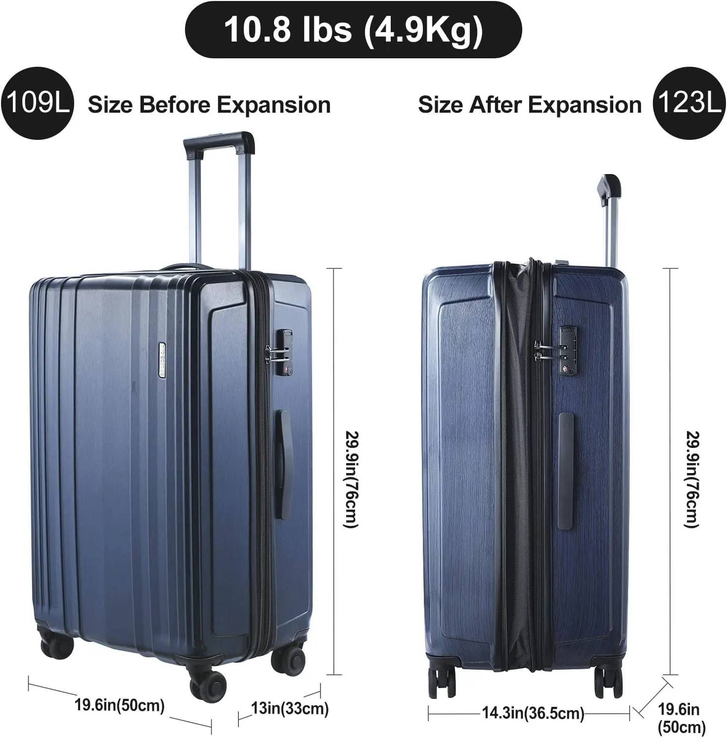 Luggage Set 3 Piece 20/24/28, 20" carry on with Front Pocket & 24/28" with Expandable, ABS PC Suitcase with 4 Silent Wheels, Dark Blue