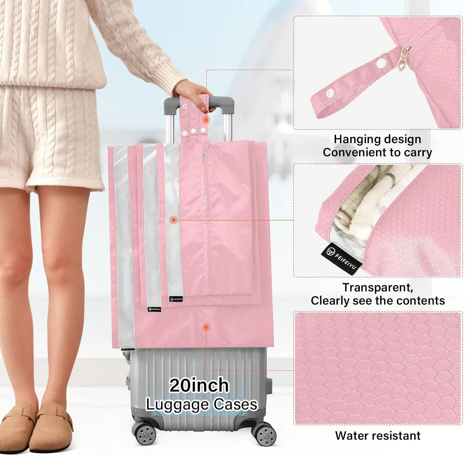 Luggage Space Saver, Luggages Management Personnel, Light Pink, With Zipper, 3 Set Travel Packing Cubes For Suitcases, Garment Bag Closet Storage
