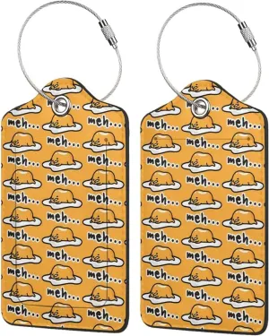 Luggage Tag Gudetama Cute Cute Unique Leather Suitcase Tags Identifiers with Privacy Name Address Labels & Durable Steel Loop for Women Men Travel