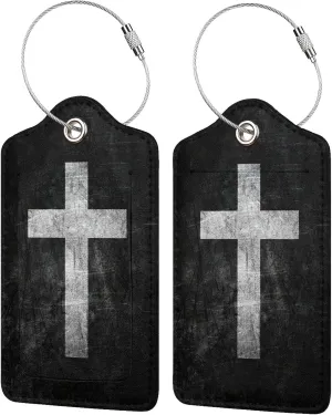 Luggage TagLuggage Tags for Suitcases with Privacy Name Id Card Pu Leather Luggage Tags for Women Men Travel Cross Black