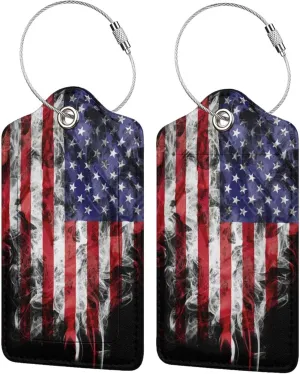 Luggage Tags for suitcases, 2 Pack American Flag Luggage Tag, Leather Stainless Steel Loop Label Tag for Men Travel Bag Suitcase