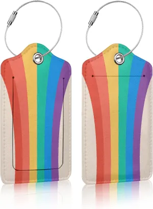 Luggage Tags for suitcases, 2 Pack Rainbow Pride Travel Bag Suitcase Labels with Stainless Steel Loop ID Tags Card Baggage Bag Label