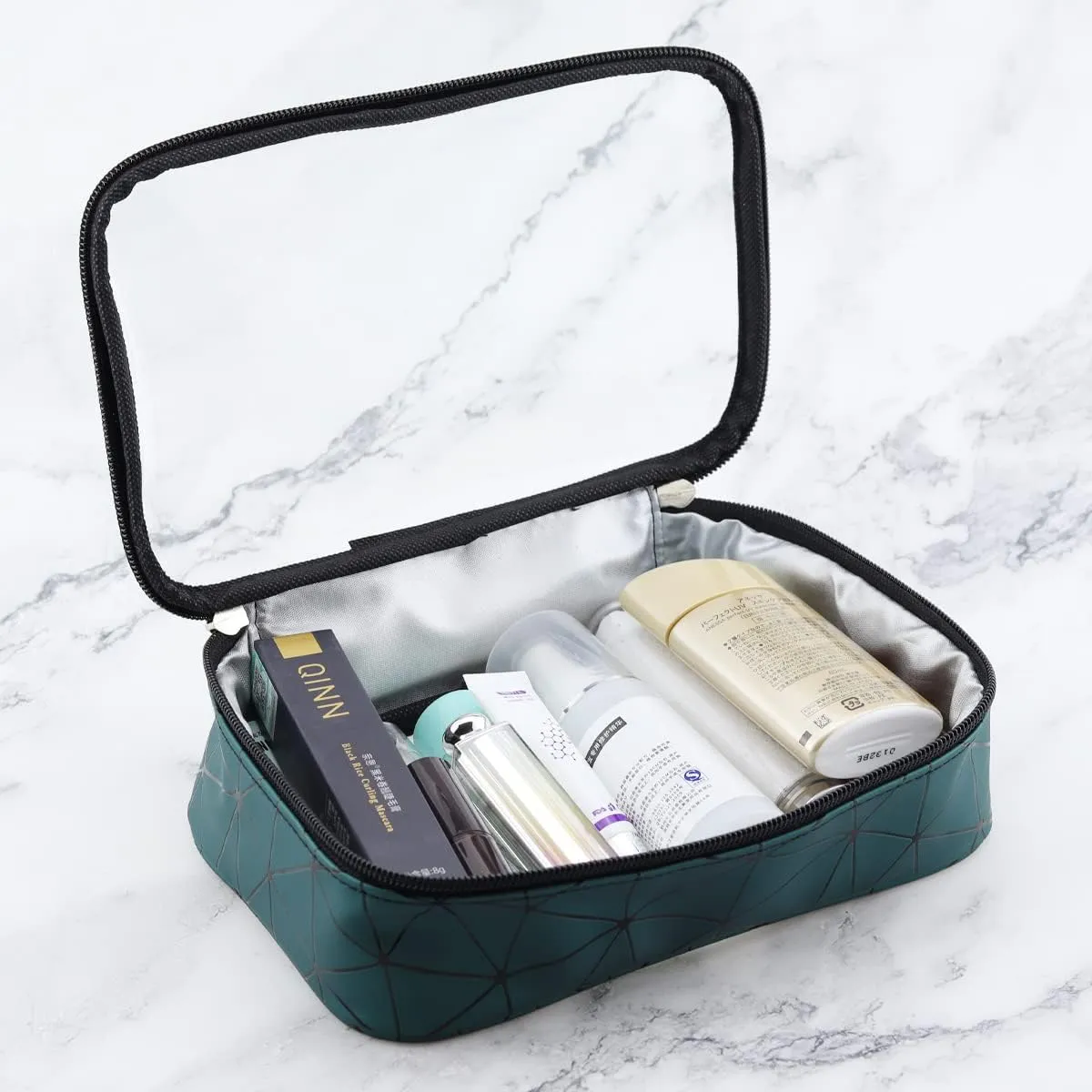 Makeup Bag Toiletry Organizer Clear Cosmetic Storage Pouch Travel Portable Wash Bag with Zipper Airport Carry-On (Green)