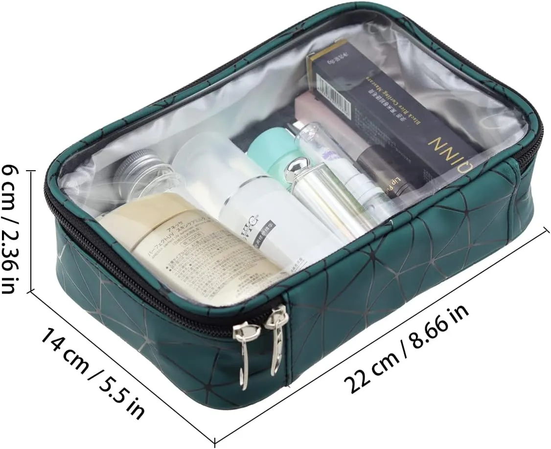 Makeup Bag Toiletry Organizer Clear Cosmetic Storage Pouch Travel Portable Wash Bag with Zipper Airport Carry-On (Green)