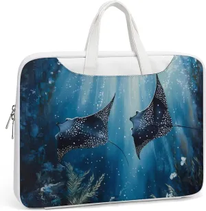 Manta Rays in The Ocean Leather Bag Laptop Case Slim Water Resistant Computer Bags with Handle Briefcase for Work