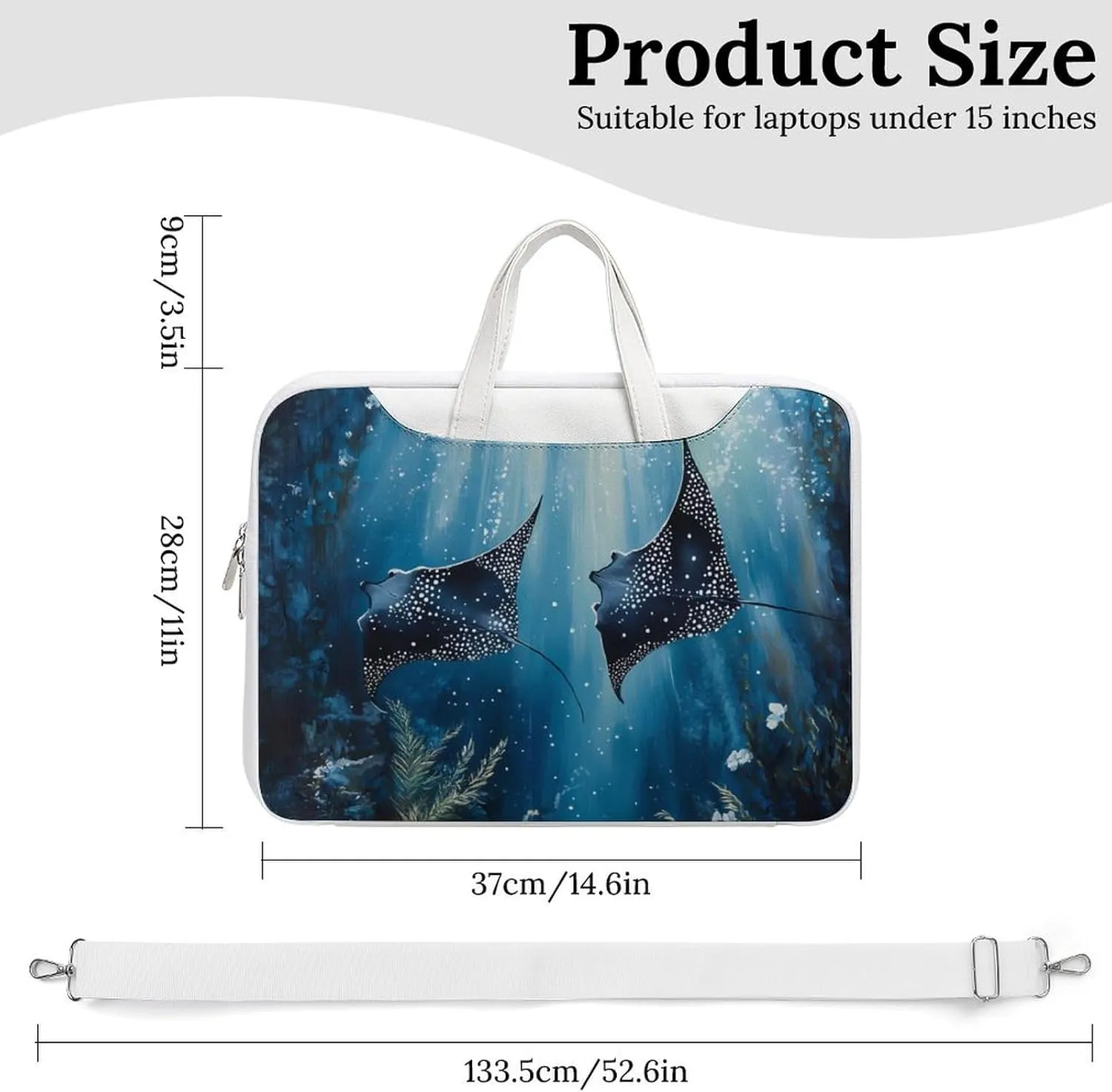 Manta Rays in The Ocean Leather Bag Laptop Case Slim Water Resistant Computer Bags with Handle Briefcase for Work