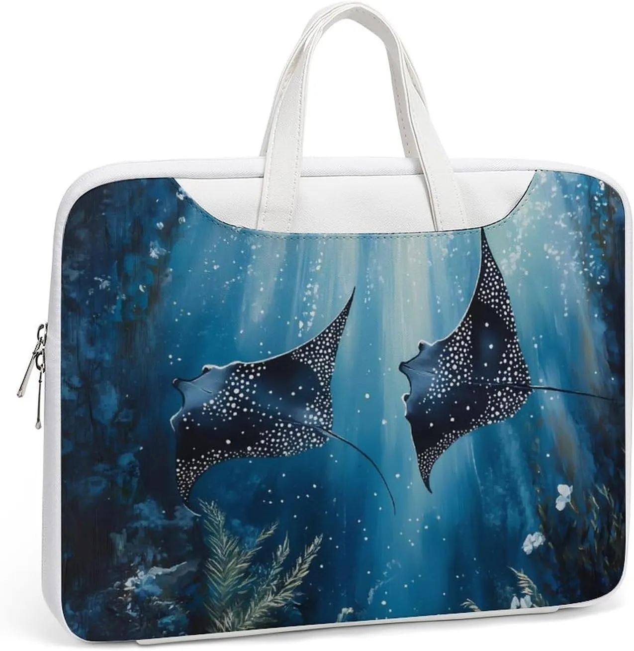 Manta Rays in The Ocean Leather Bag Laptop Case Slim Water Resistant Computer Bags with Handle Briefcase for Work