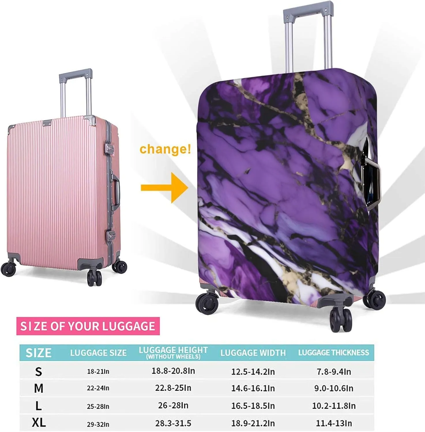 marble purple Print Protective Luggage Cover Elastic Washable Suitcase Protector Travel Gear Protector