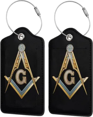 Master Masonic 2 Pack Luggage Tag for Suitcase, Luggage Tags for Suitcases,Leather Stainless Steel Loop Label Tag for Men Women Girlstravel Bag Suitcase