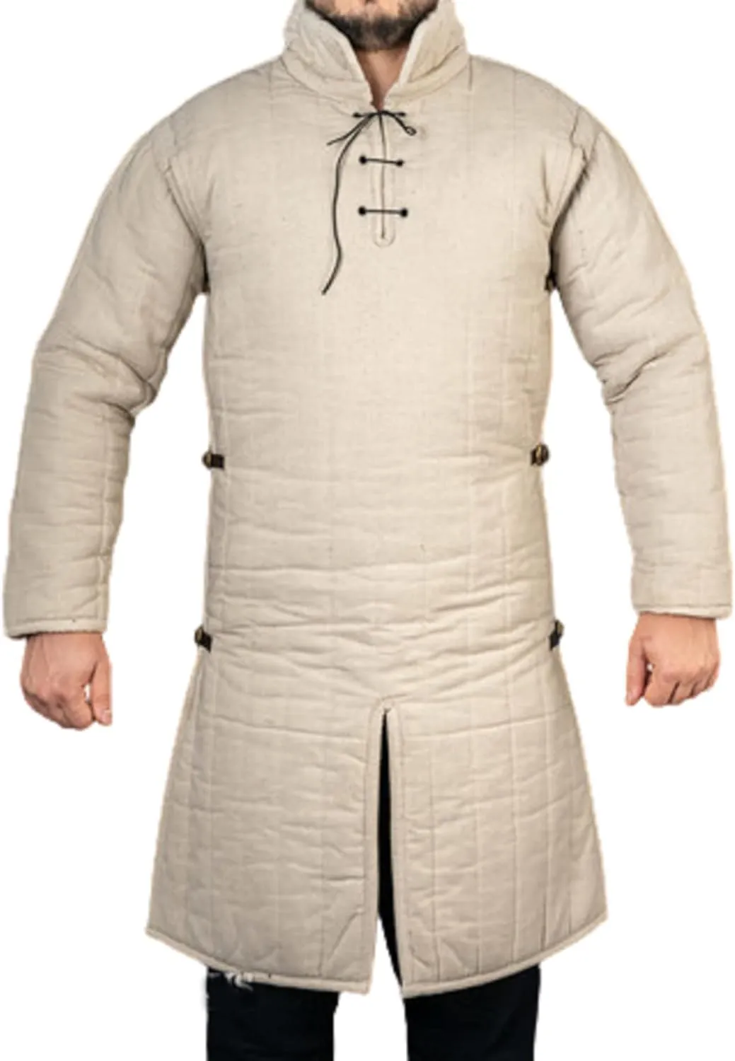 Medieval Thick Padded Full Sleeves Gambeson Coat Aketon Jacket Armor, White Cotton Fabric