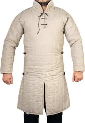 Medieval Thick Padded Full Sleeves Gambeson Coat Aketon Jacket Armor, White Cotton Fabric