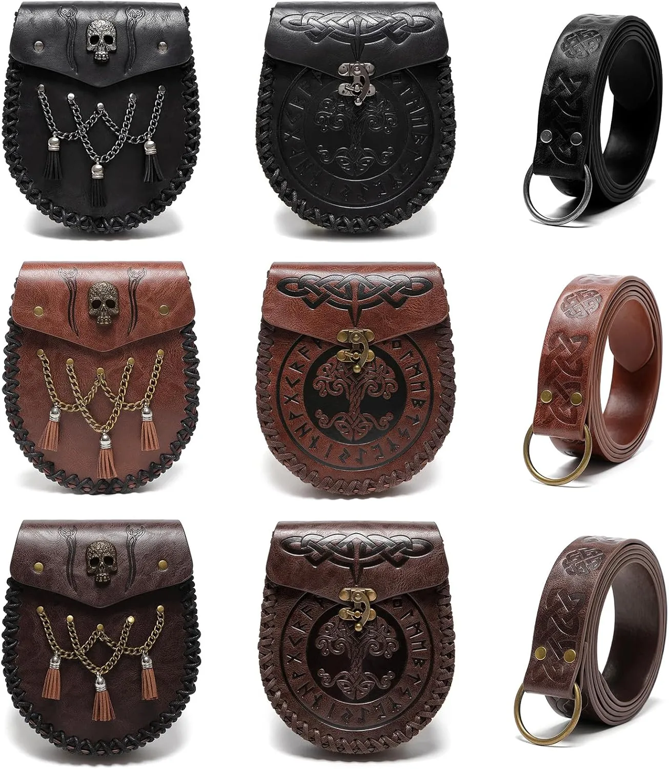 Medieval Waist Pack Leather Belt Pouches Waist Bag LARP Costume Accessories For Women Man Leather Fanny Pack Rena(FAS054BK)