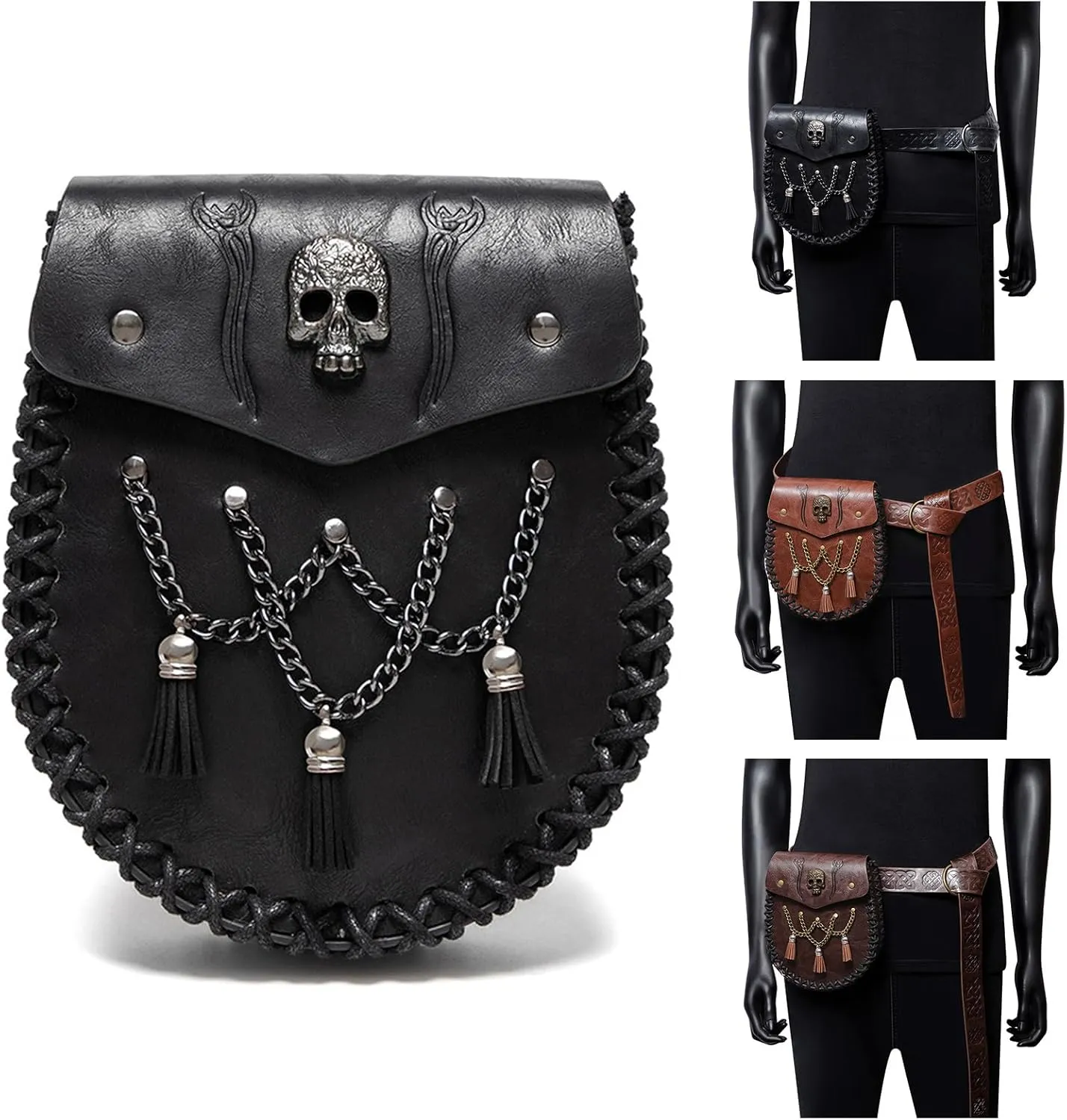Medieval Waist Pack Leather Belt Pouches Waist Bag LARP Costume Accessories For Women Man Leather Fanny Pack Rena(FBG200CF)