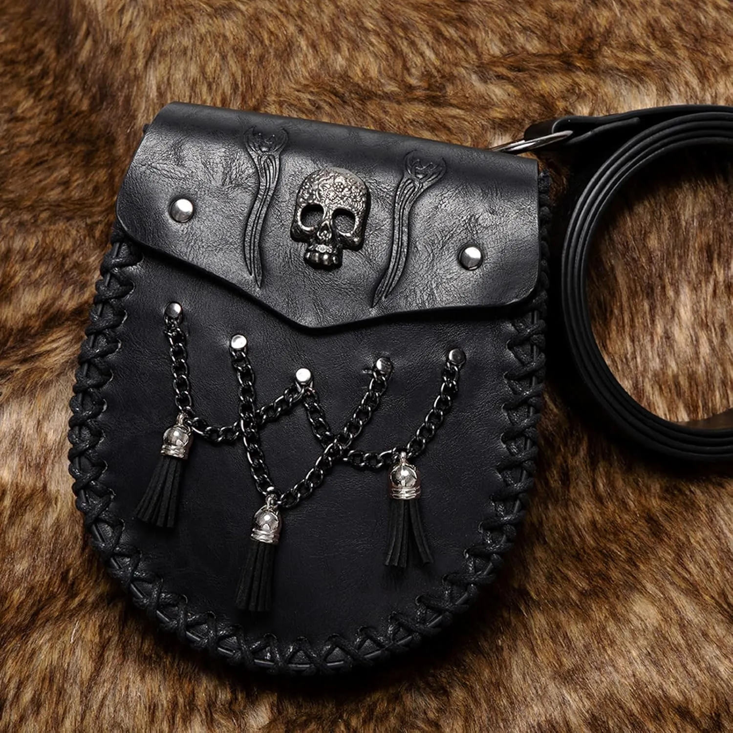 Medieval Waist Pack Leather Belt Pouches Waist Bag LARP Costume Accessories For Women Man Leather Fanny Pack Rena(FBG200CF)