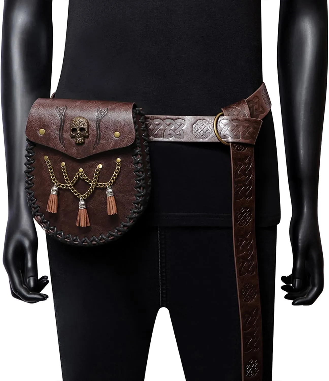 Medieval Waist Pack Leather Belt Pouches Waist Bag LARP Costume Accessories For Women Man Leather Fanny Pack Rena(FBG200CF)