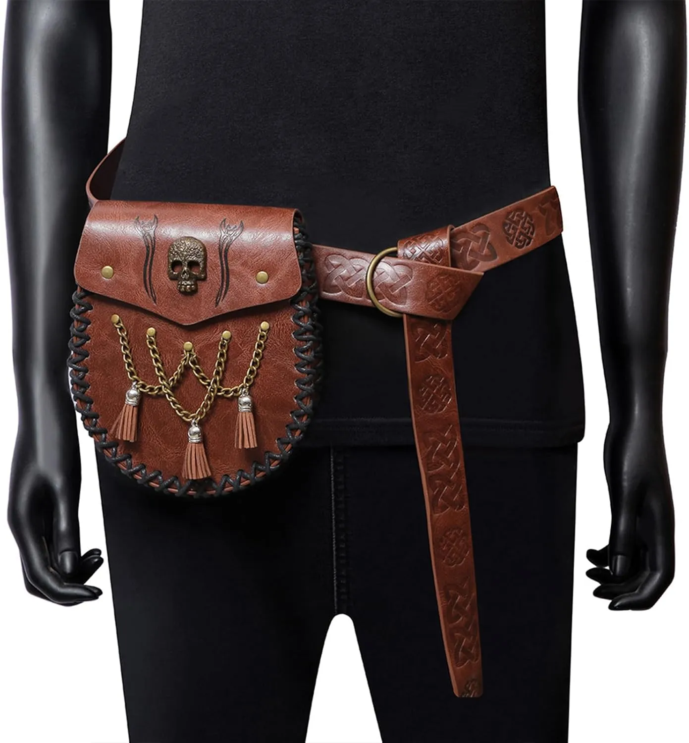 Medieval Waist Pack Leather Belt Pouches Waist Bag LARP Costume Accessories For Women Man Leather Fanny Pack Rena(FBG200CF)