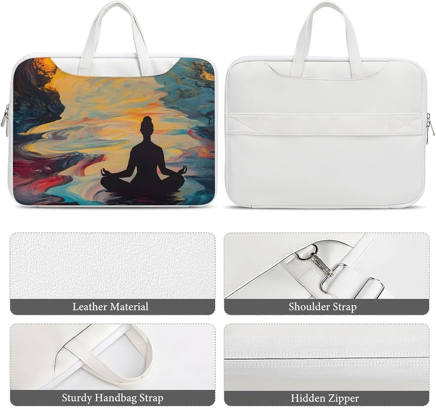 Meditation in Psychedelic River Leather Bag Laptop Case Slim Water Resistant Computer Bags with Handle Briefcase for Work