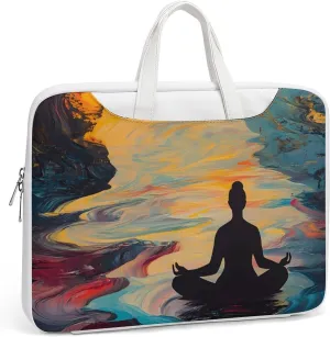 Meditation in Psychedelic River Leather Bag Laptop Case Slim Water Resistant Computer Bags with Handle Briefcase for Work