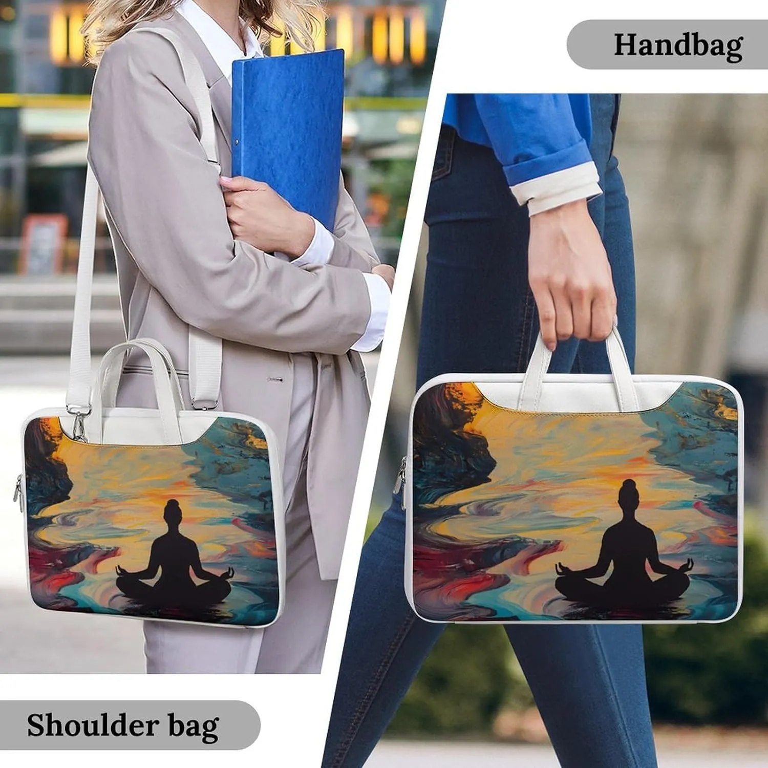Meditation in Psychedelic River Leather Bag Laptop Case Slim Water Resistant Computer Bags with Handle Briefcase for Work