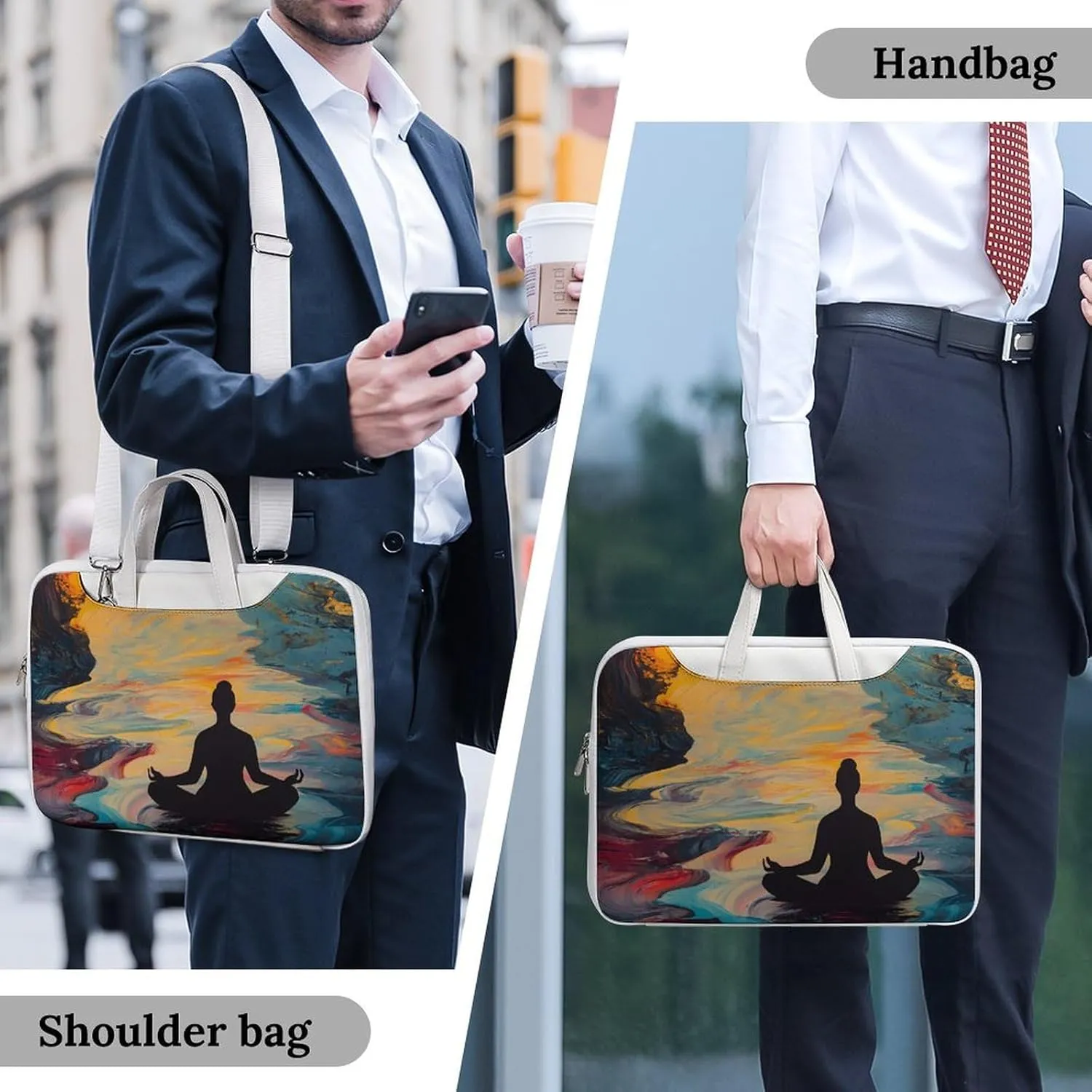 Meditation in Psychedelic River Leather Bag Laptop Case Slim Water Resistant Computer Bags with Handle Briefcase for Work