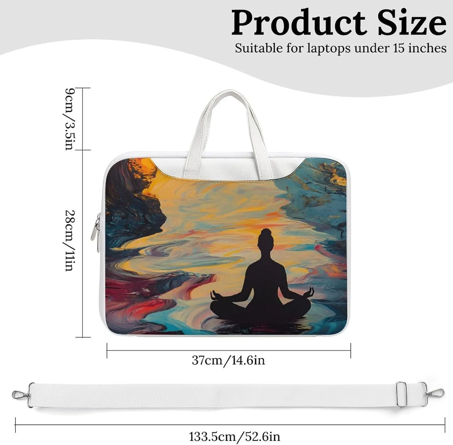 Meditation in Psychedelic River Leather Bag Laptop Case Slim Water Resistant Computer Bags with Handle Briefcase for Work