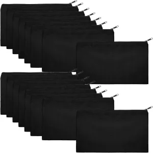 meekoo 16 Pack Canvas Blank Cosmetics Bag Multi-Purpose Zipper Canvas Makeup Pouches Travel Toiletry Pouches Pen Pencil Plain DIY Craft Bag(S,Black)