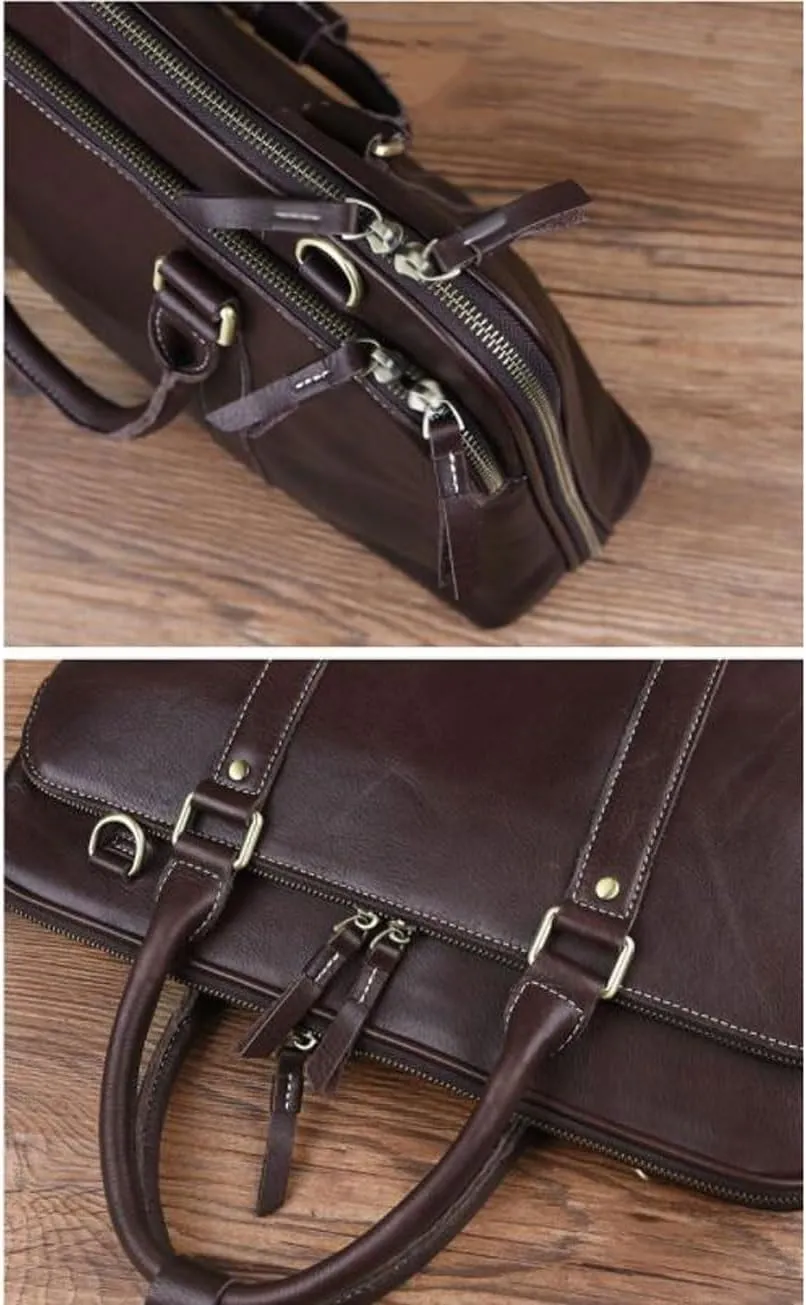 Mens Business Briefcases Handbags Laptop Bags Genuine Leather Luggage Messenger Shoulder Bags(Black)