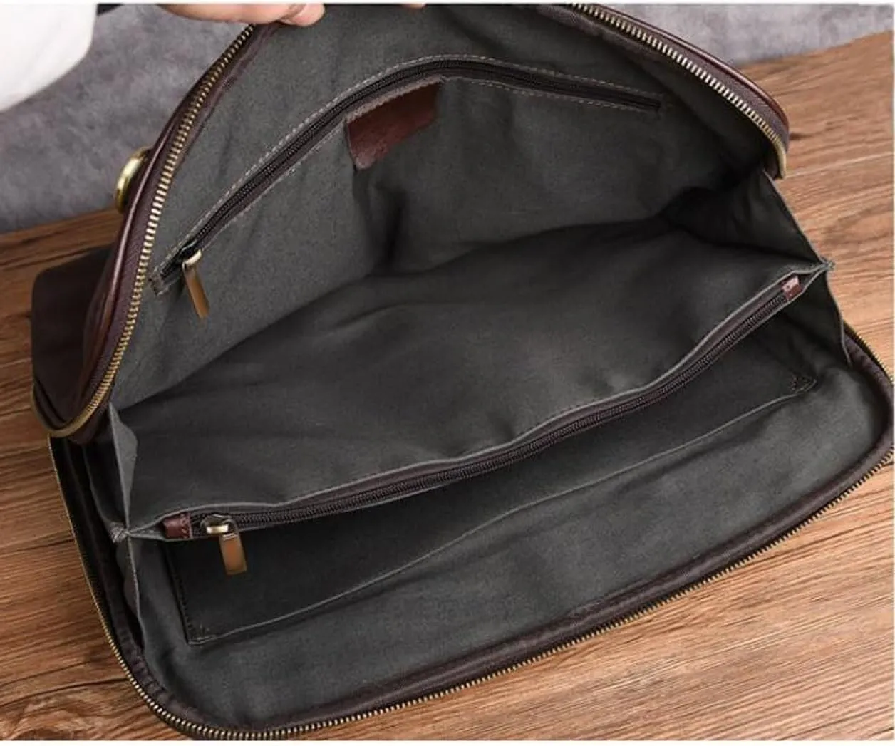 Mens Business Briefcases Handbags Laptop Bags Genuine Leather Luggage Messenger Shoulder Bags(Black)