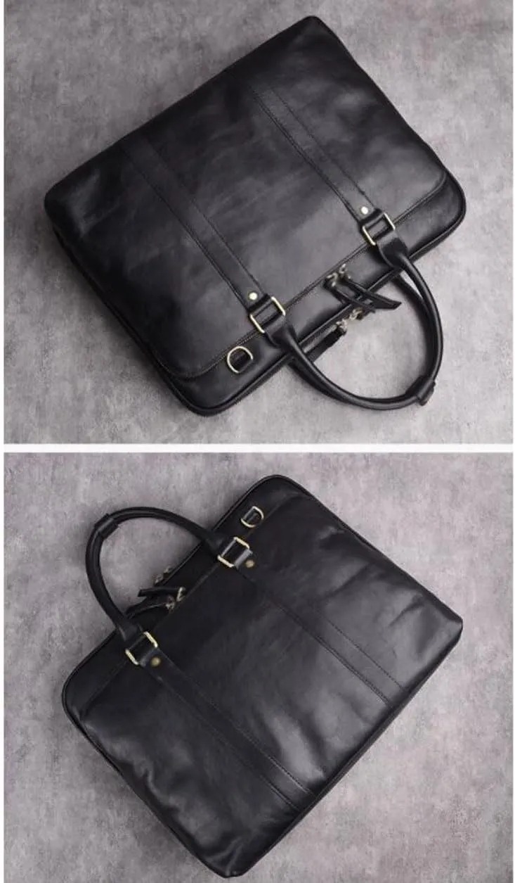 Mens Business Briefcases Handbags Laptop Bags Genuine Leather Luggage Messenger Shoulder Bags(Black)