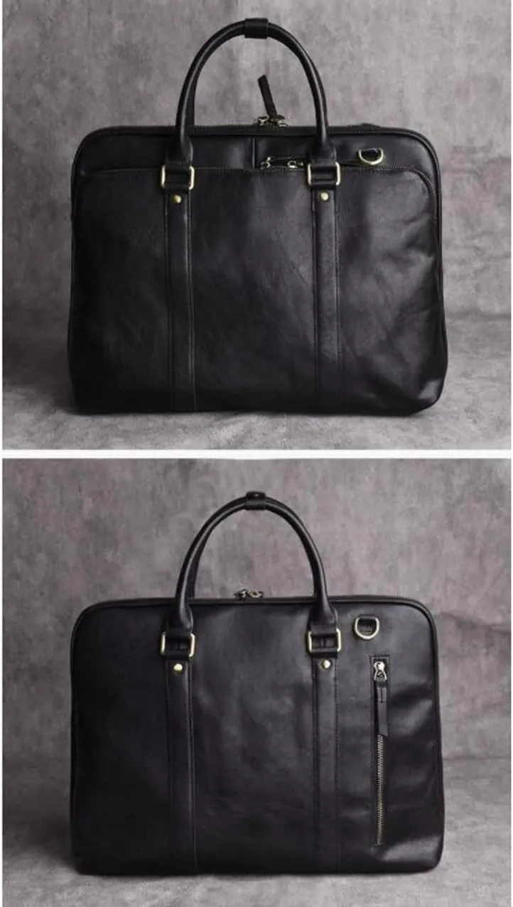 Mens Business Briefcases Handbags Laptop Bags Genuine Leather Luggage Messenger Shoulder Bags(Black)