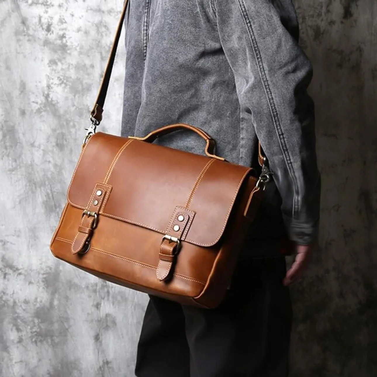 Mens Handbags Briefcases Genuine Leather Carrying Cases Travel Bags Messenger Shoulder Bags