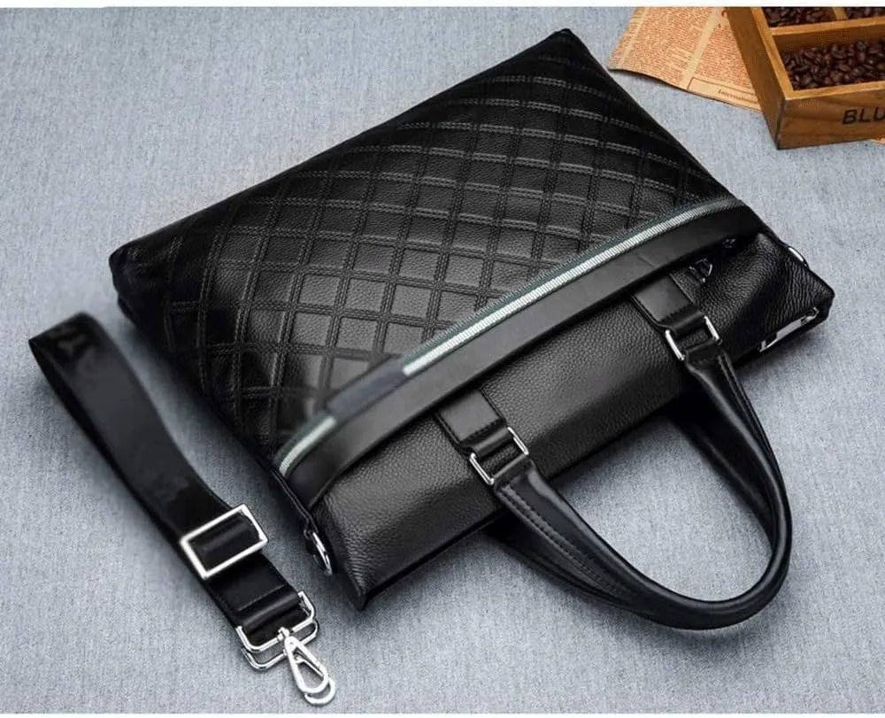 Men's Leather Laptop Business Briefcase Shoulder Portfolio Satchel Lawyers Briefcases for Men