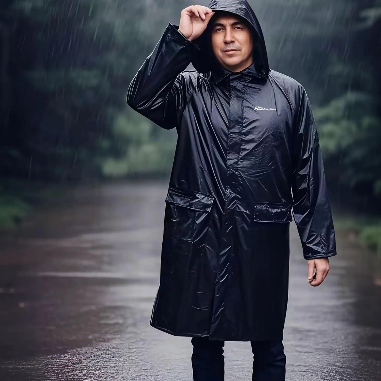 Men's Rain Jacket with Hood Waterproof Lightweight Long Safety Raincoat Rain Gear