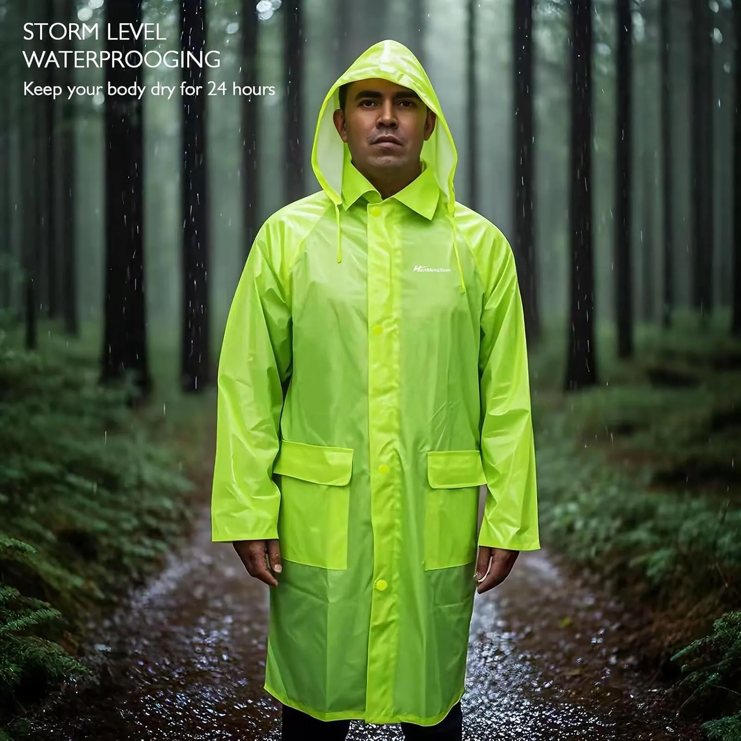 Men's Rain Jacket with Hood Waterproof Lightweight Long Safety Raincoat Rain Gear