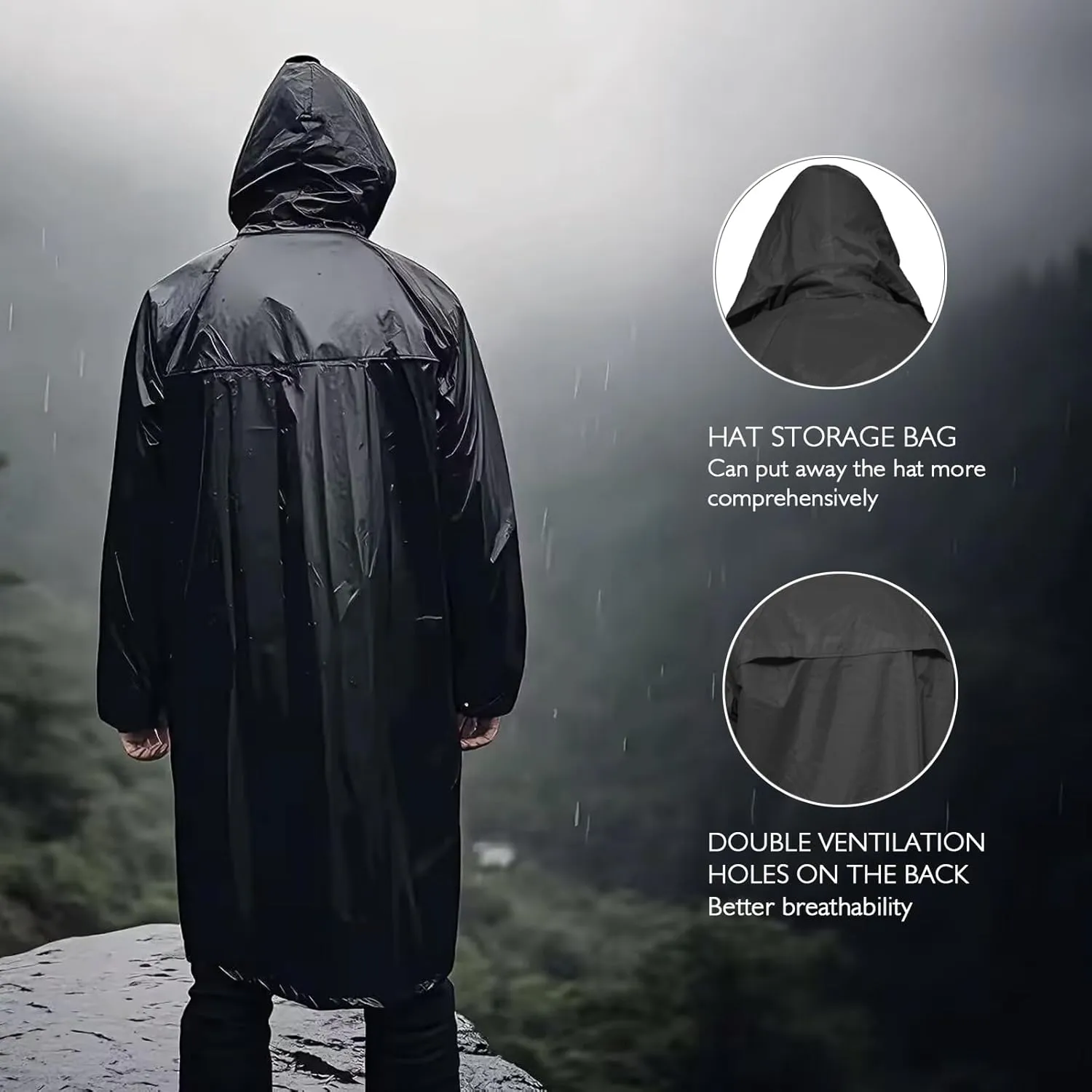 Men's Rain Jacket with Hood Waterproof Lightweight Long Safety Raincoat Rain Gear
