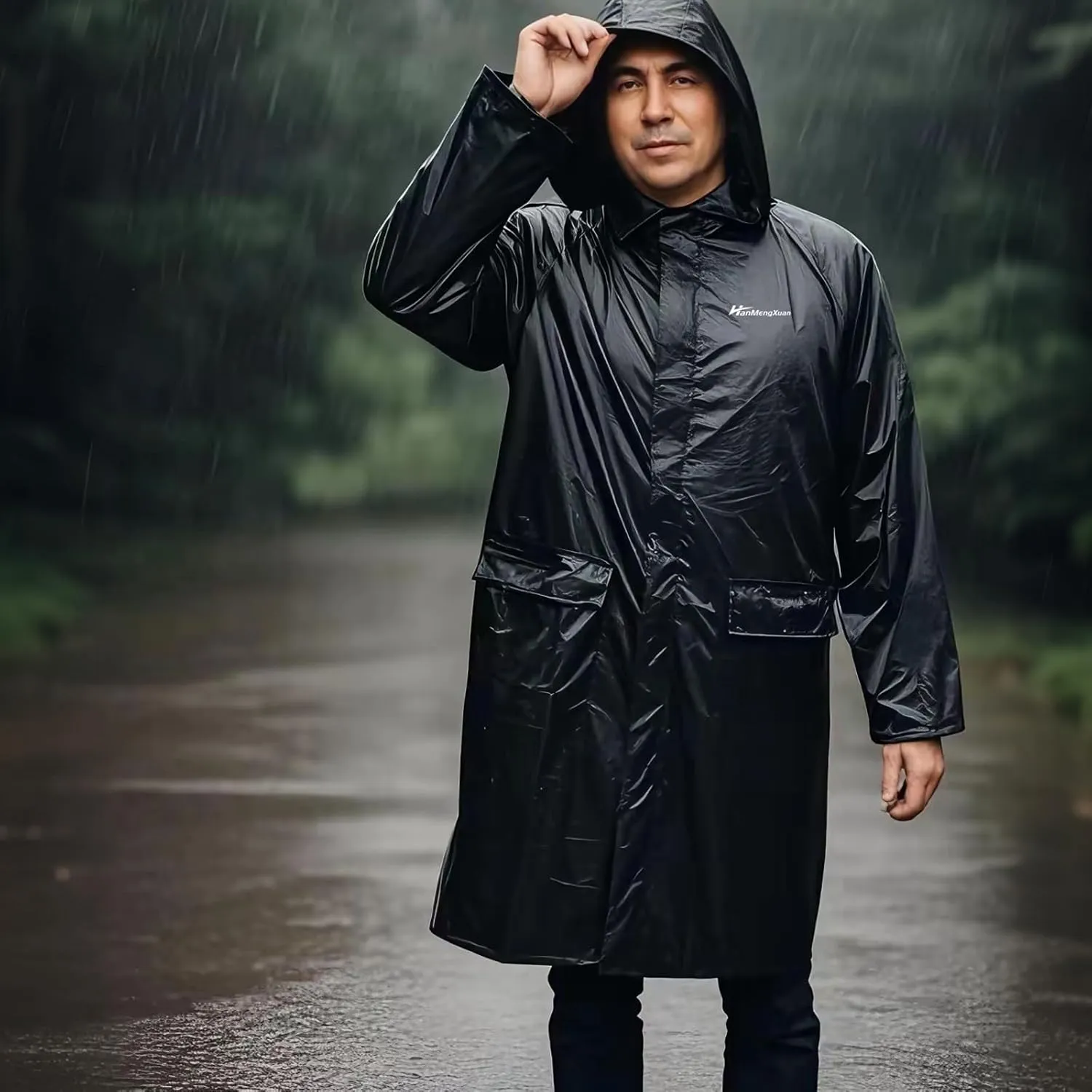 Men's Rain Jacket with Hood Waterproof Lightweight Long Safety Raincoat Rain Gear