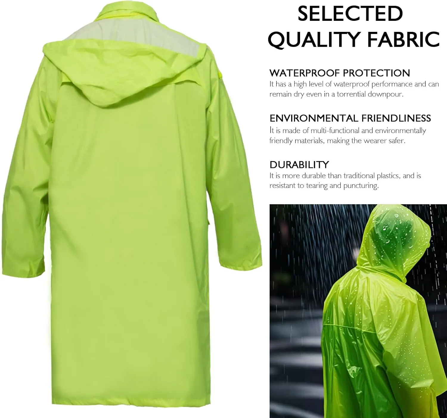Men's Rain Jacket with Hood Waterproof Lightweight Long Safety Raincoat Rain Gear