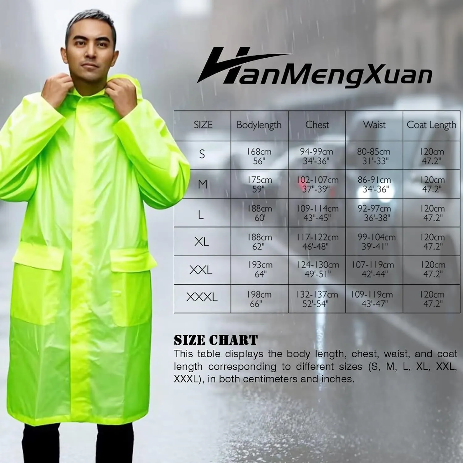 Men's Rain Jacket with Hood Waterproof Lightweight Long Safety Raincoat Rain Gear
