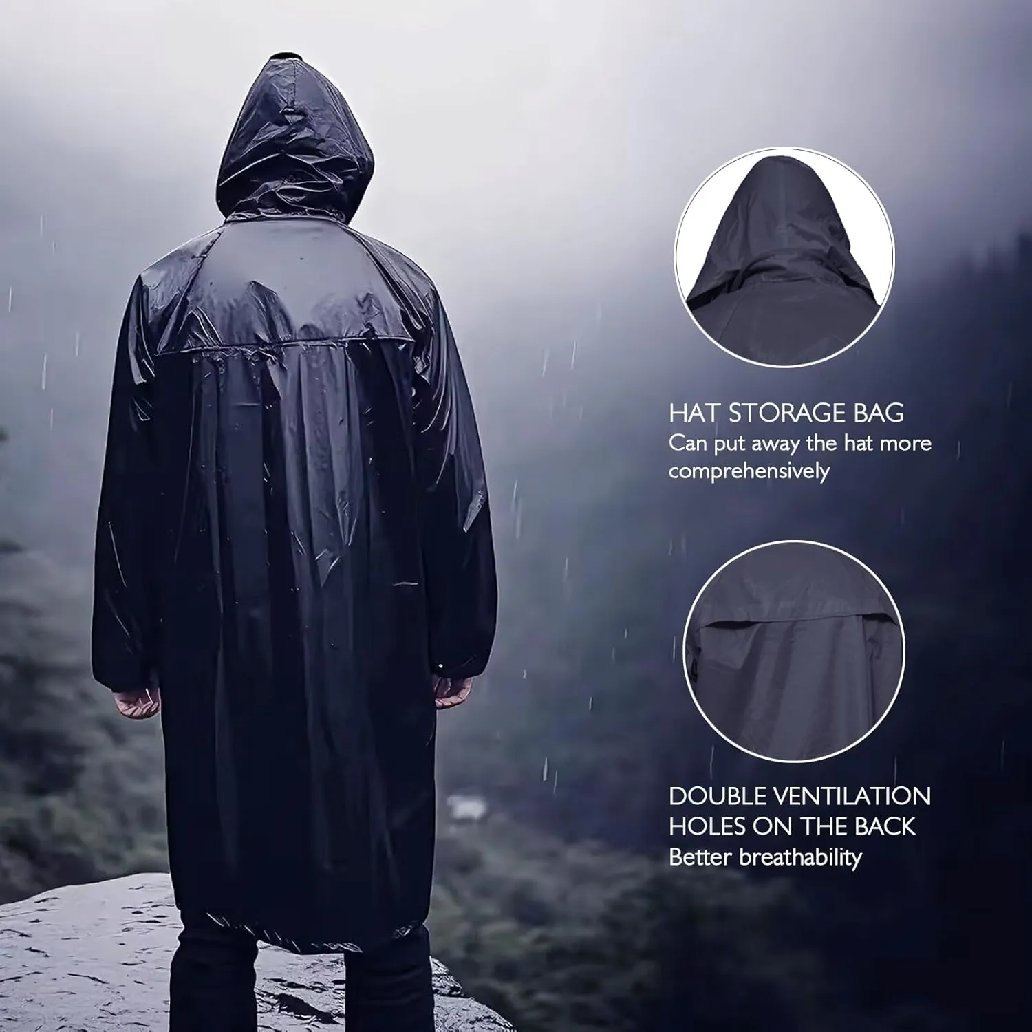 Men's Rain Jacket with Hood Waterproof Lightweight Long Safety Raincoat Rain Gear