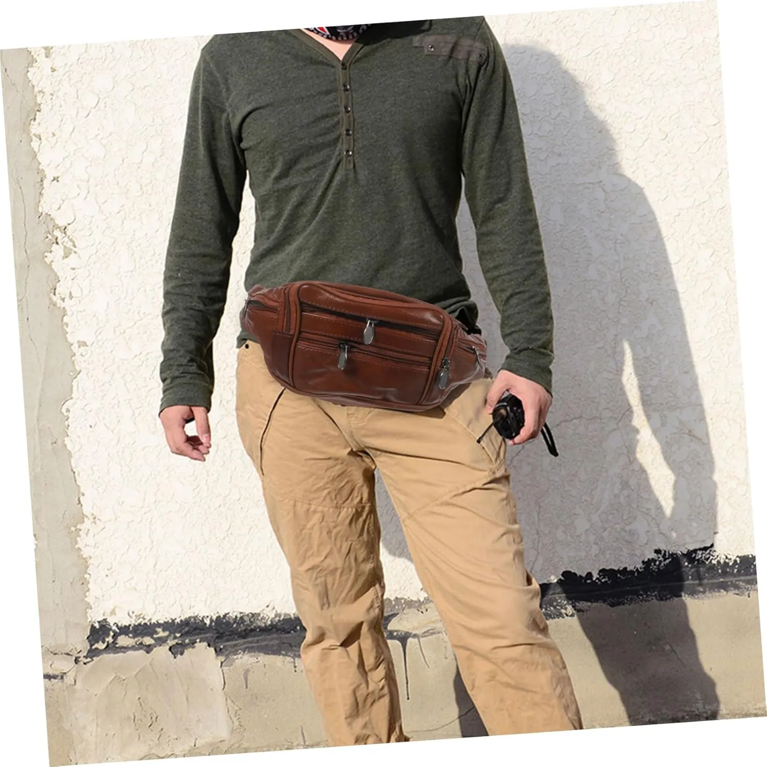 Mens Shoulder Bag Durable Leather Waist Bag Compact and Portable Fanny Pack Coin Purse