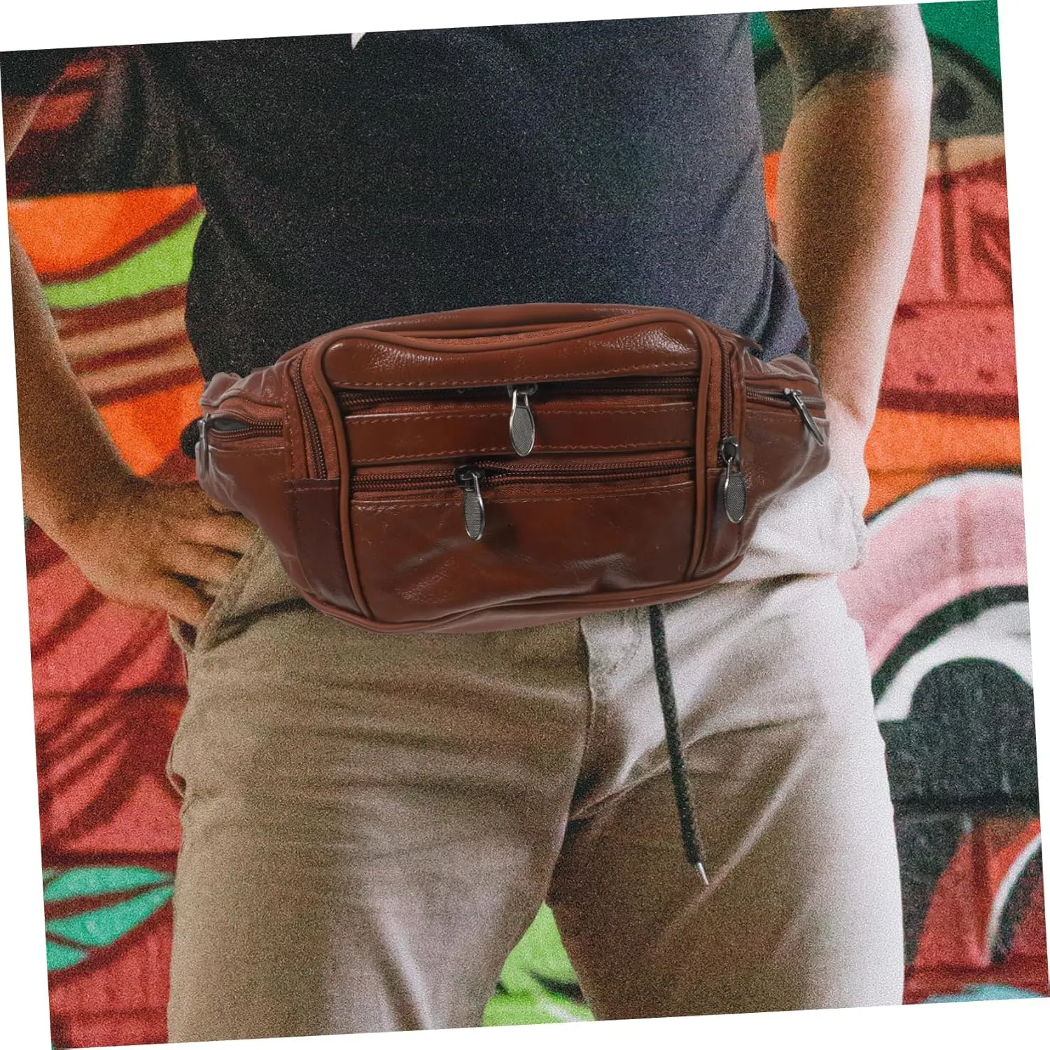 Mens Shoulder Bag Durable Leather Waist Bag Compact and Portable Fanny Pack Coin Purse