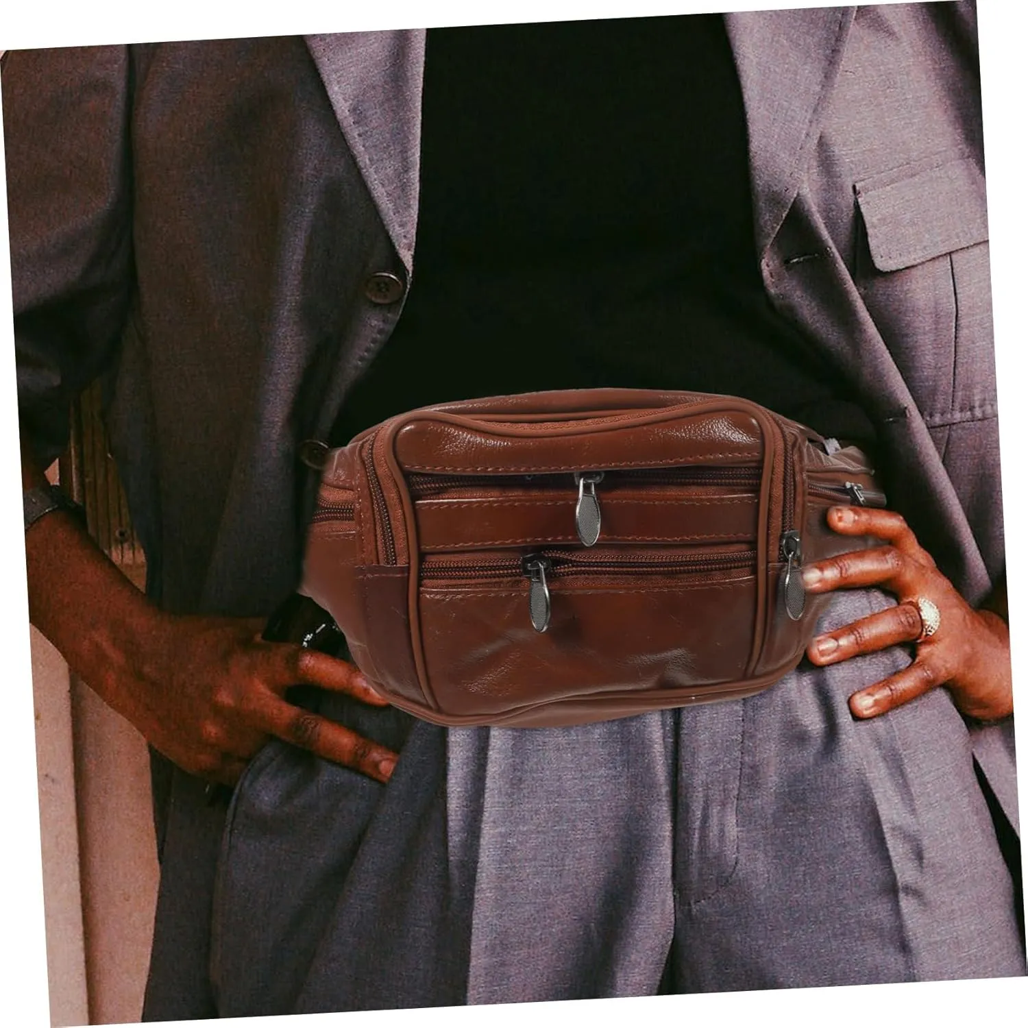 Mens Shoulder Bag Durable Leather Waist Bag Compact and Portable Fanny Pack Coin Purse