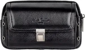 Men's Waist Belt Bag Leather Slim Business Outdoor Travel Cellphone Pouch Security Purse Daypack Lightweight Horizontal Black