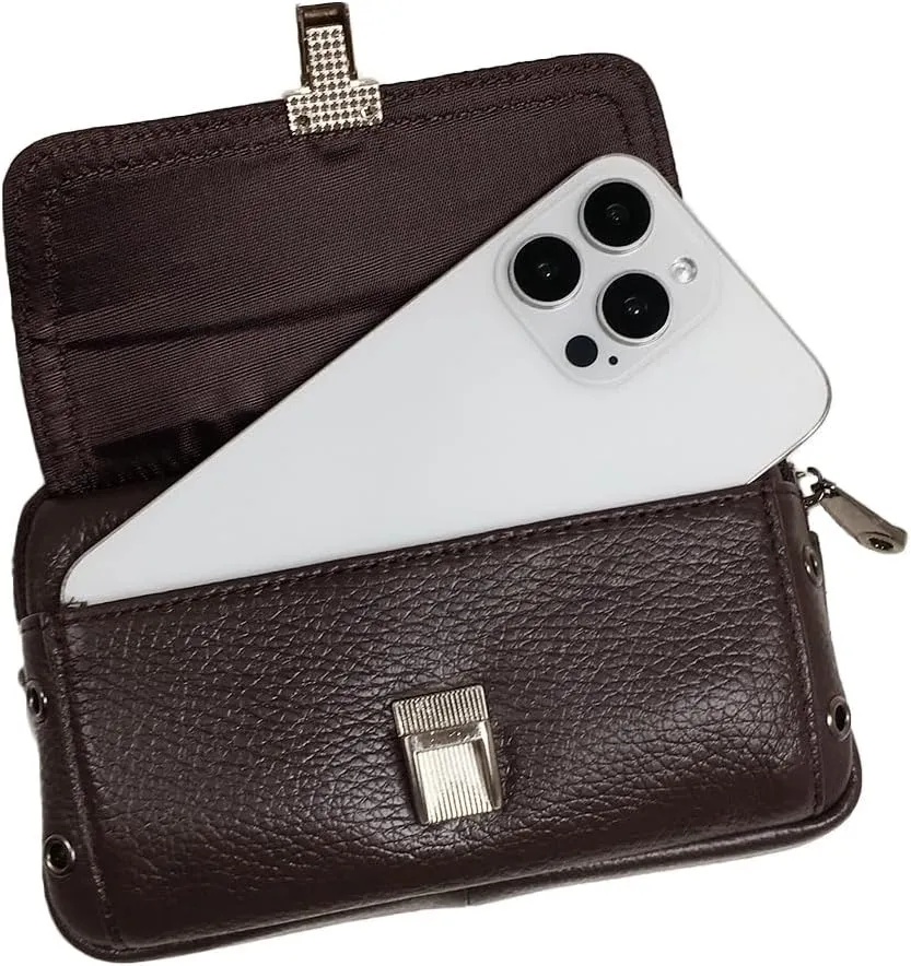 Men's Waist Belt Bag Leather Slim Business Outdoor Travel Cellphone Pouch Security Purse Daypack Lightweight Horizontal Coffee