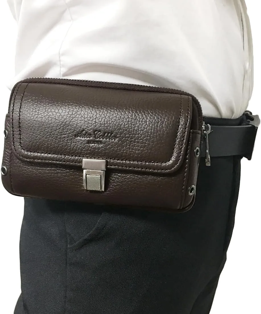 Men's Waist Belt Bag Leather Slim Business Outdoor Travel Cellphone Pouch Security Purse Daypack Lightweight Horizontal Coffee