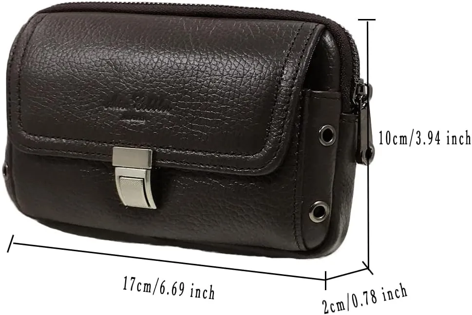 Men's Waist Belt Bag Leather Slim Business Outdoor Travel Cellphone Pouch Security Purse Daypack Lightweight Horizontal Coffee